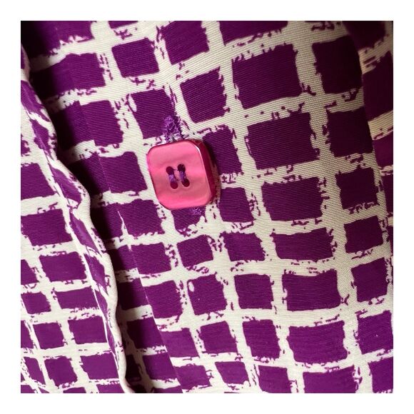 Vintage Artsy Blouse 10 Purple Geometric Print Retro Top - Picture 10 of 16